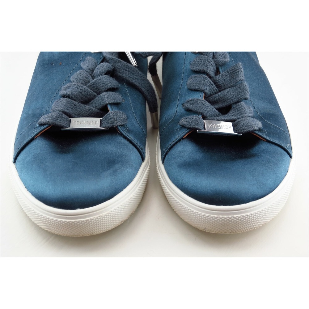Topshop Lace Up Fashion Sneakers Blue Fabric Women Shoes 4‎ M - Picture 2 of 7